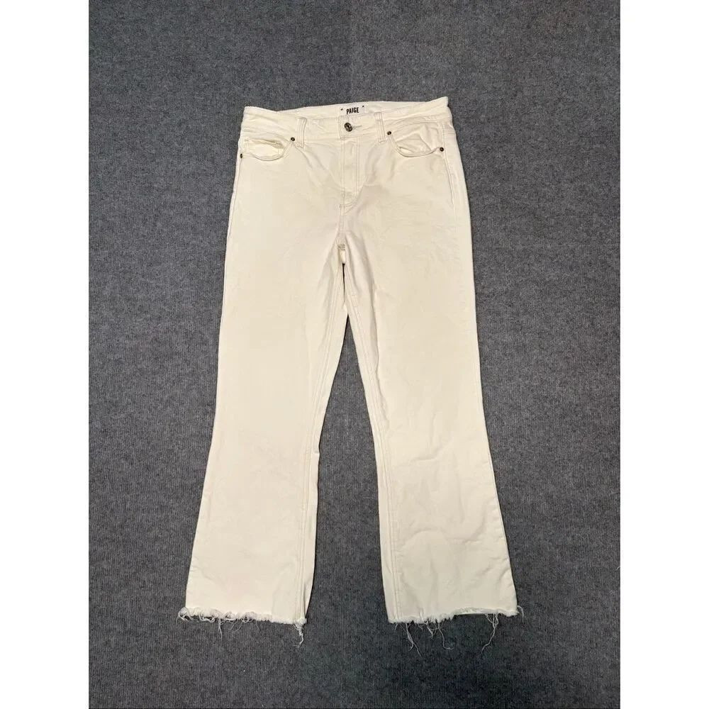 PAIGE Colette Crop Flare Jeans Women’s 29 White Raw Hem High Rise Stretch Denim